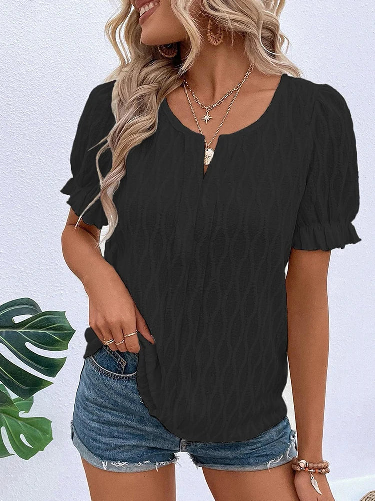 T-shirt d'été à col en v pour femmes