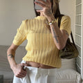T-shirt en maille côtelée ajourée pour femmes