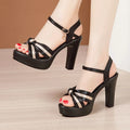 Chaussures à talons hauts compensées en cuir pour femmes