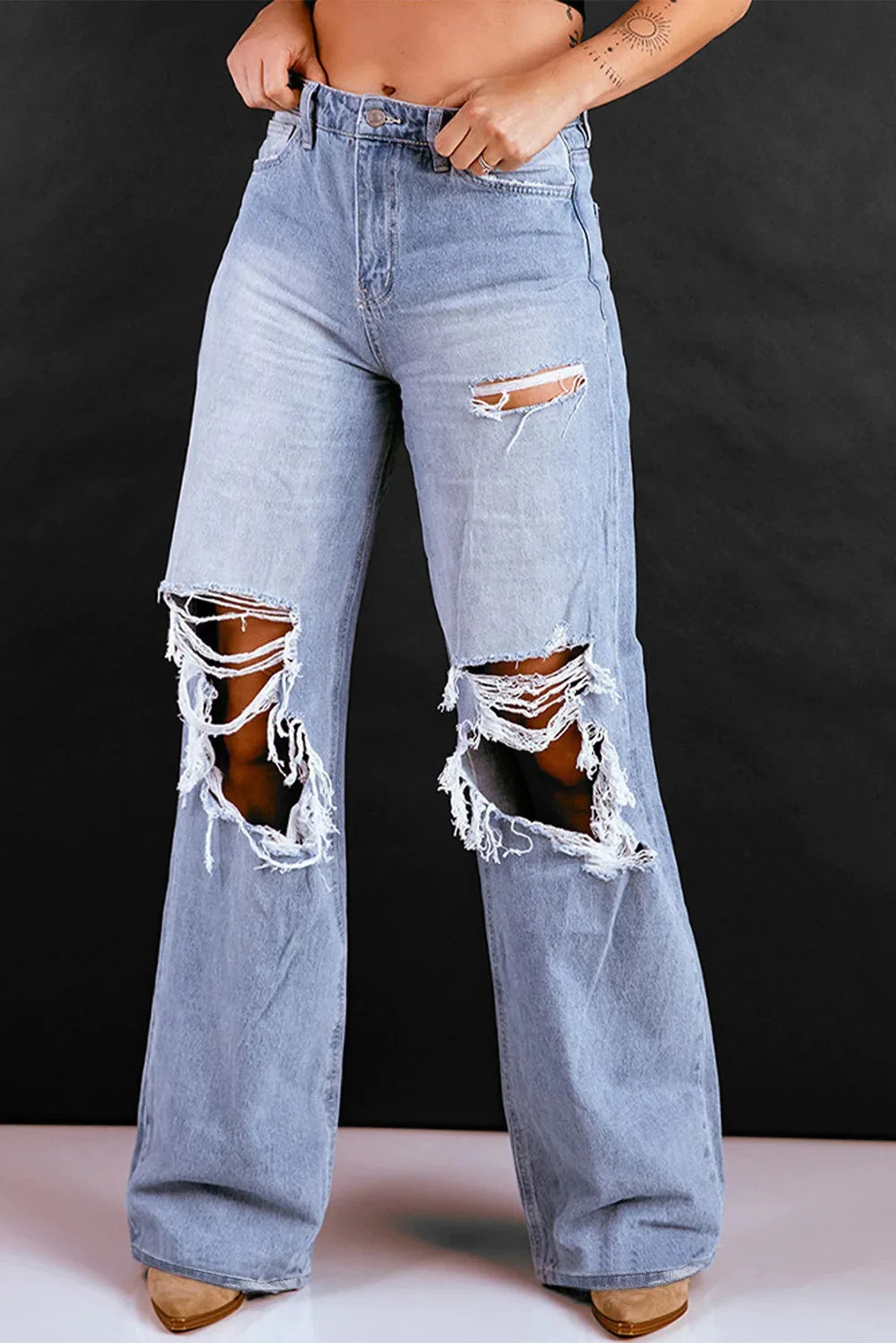 Jean ample taille haute à jambes larges pour femmes