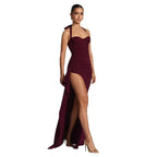 Robe longue sexy dos nu pour femme, style mode, avec lacets, sans manches, taille haute, fente cuisse haute, moulante, pour soirée et club