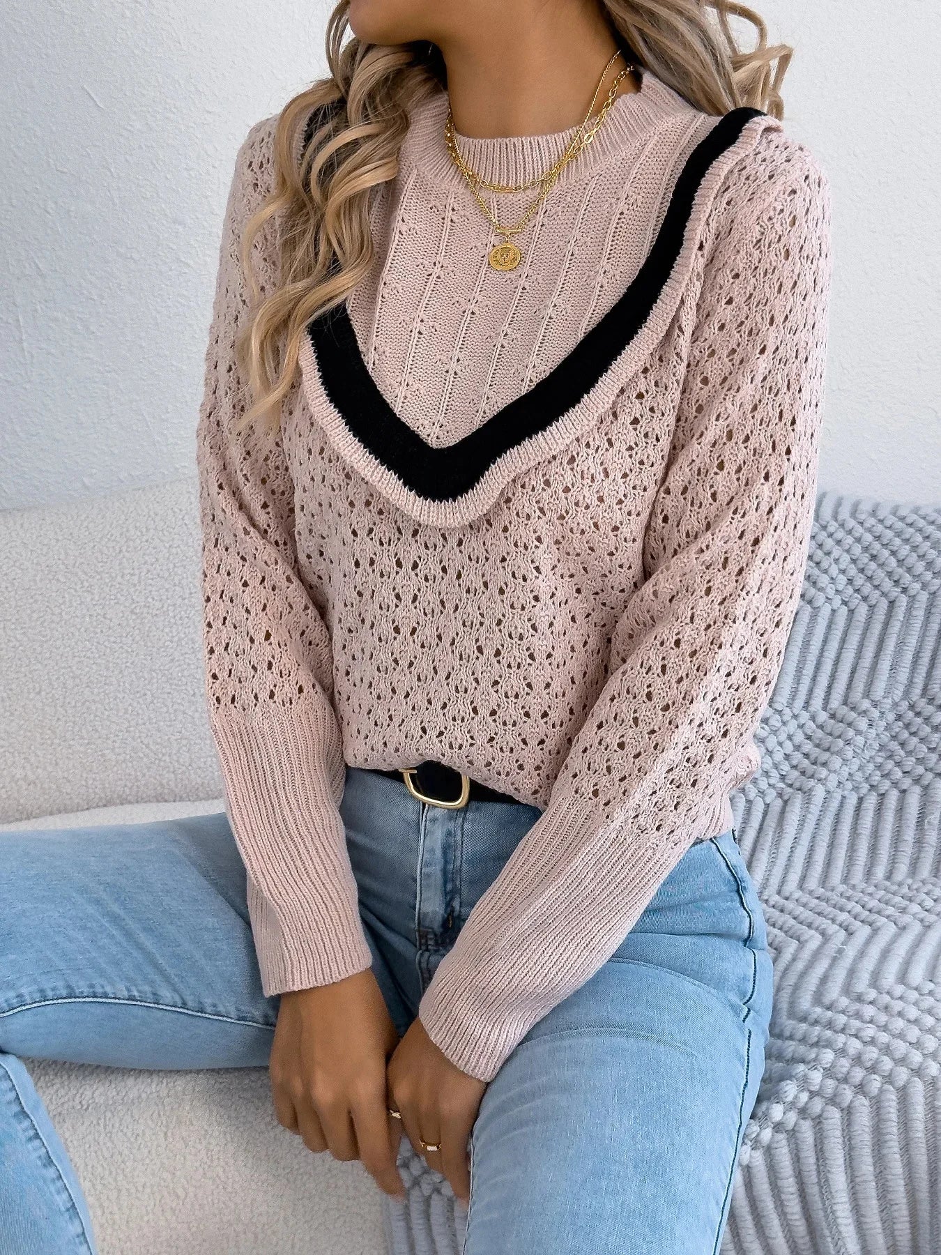 Pull tricoté à manches longues pour femmes