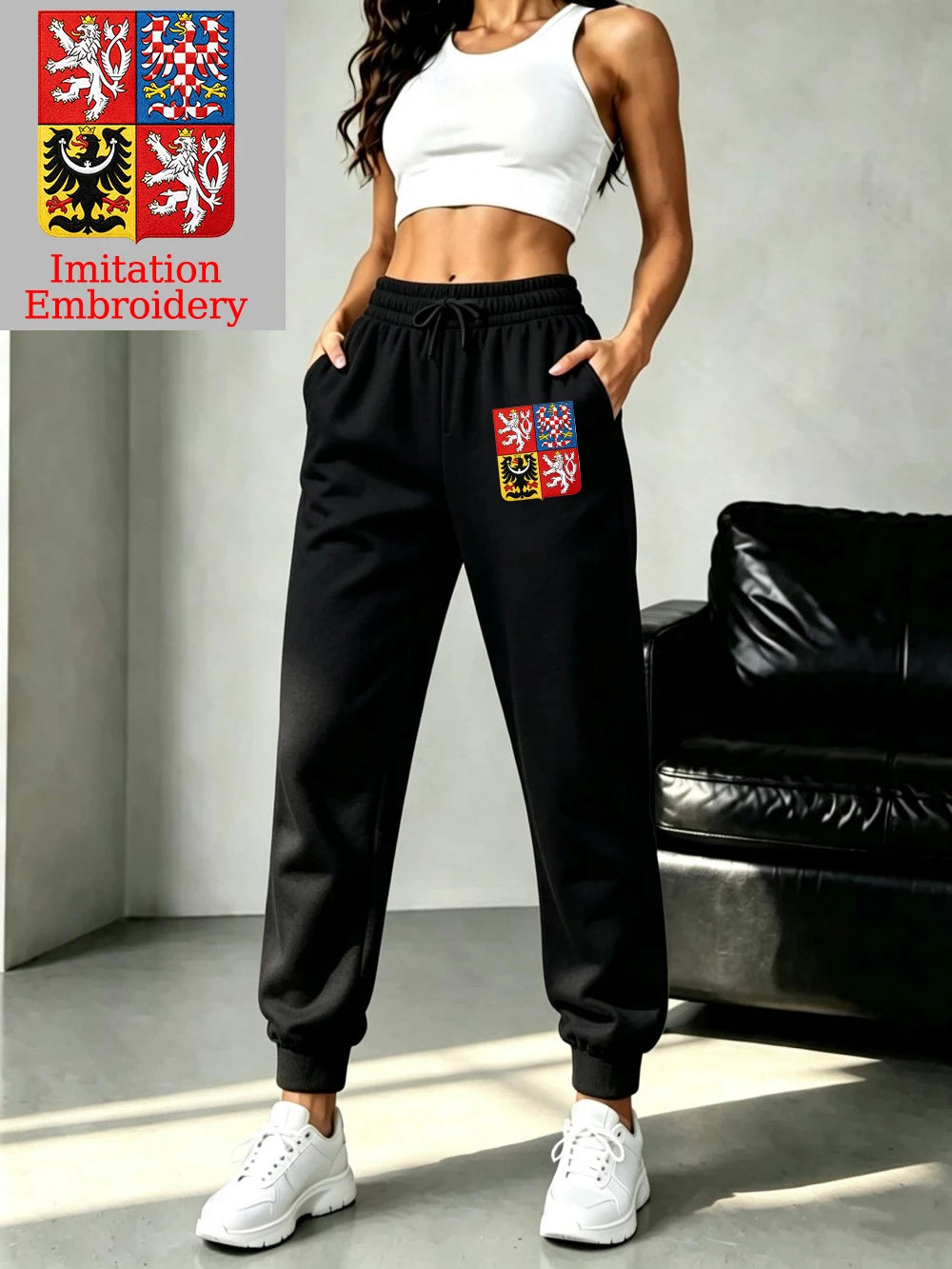 Pantalon de jogging décontracté en molleton avec emblème de la République tchèque pour femmes