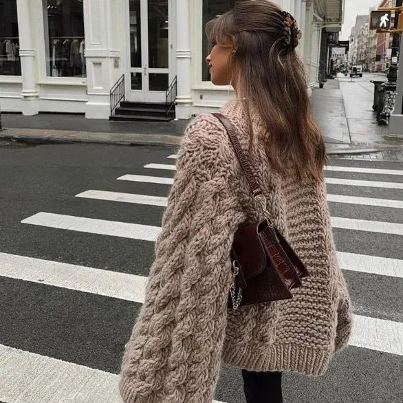 Pull rétro en maille épaisse pour femmes