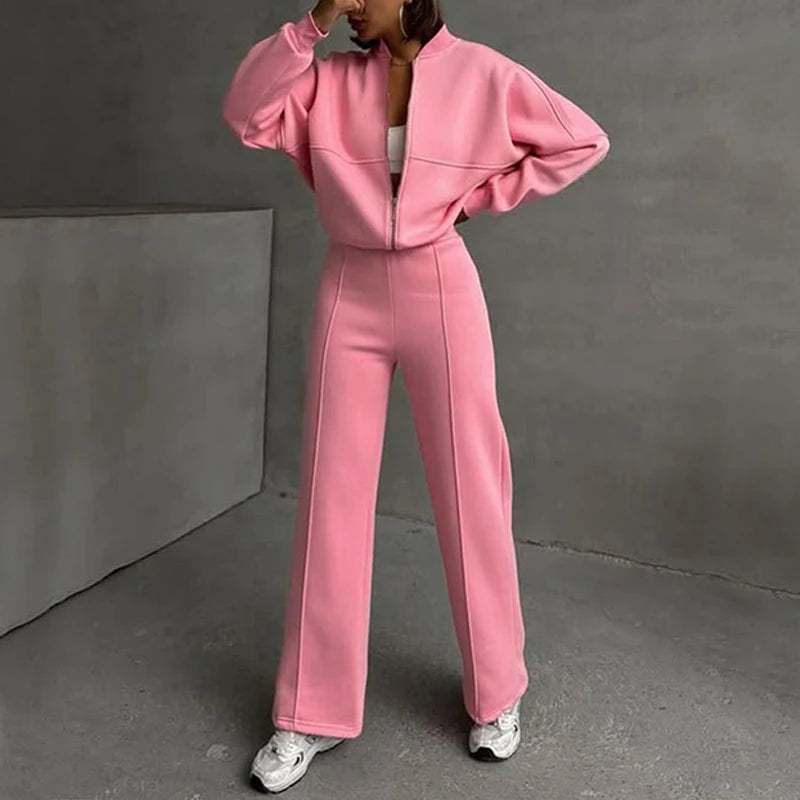 Ensemble Sportswear Femme – Cardigan Court Zippé et Pantalon