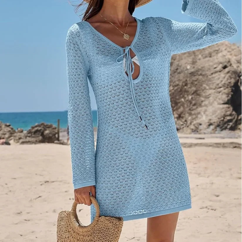Robe courte en tricot ajouré pour femmes
