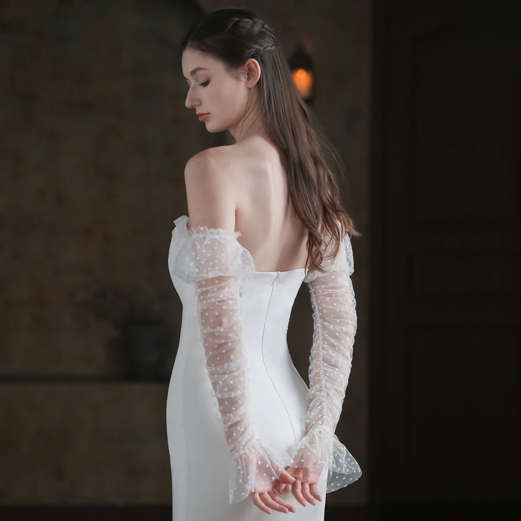 Gants blancs à manches longues en tulle à volants pour femmes