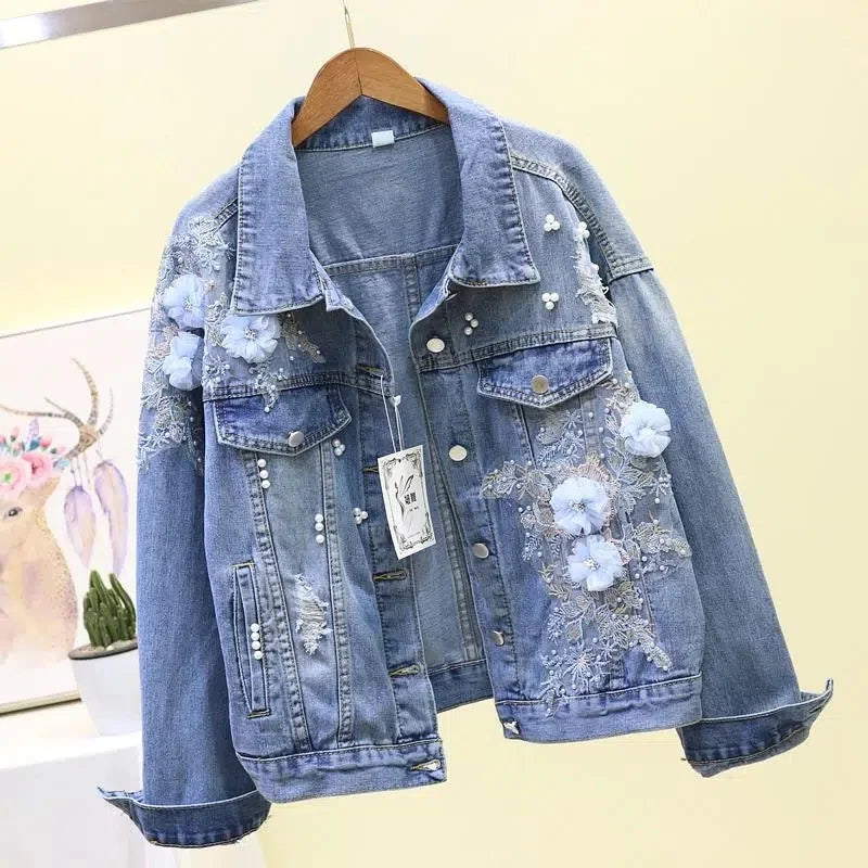 Veste en jean brodée pour femmes