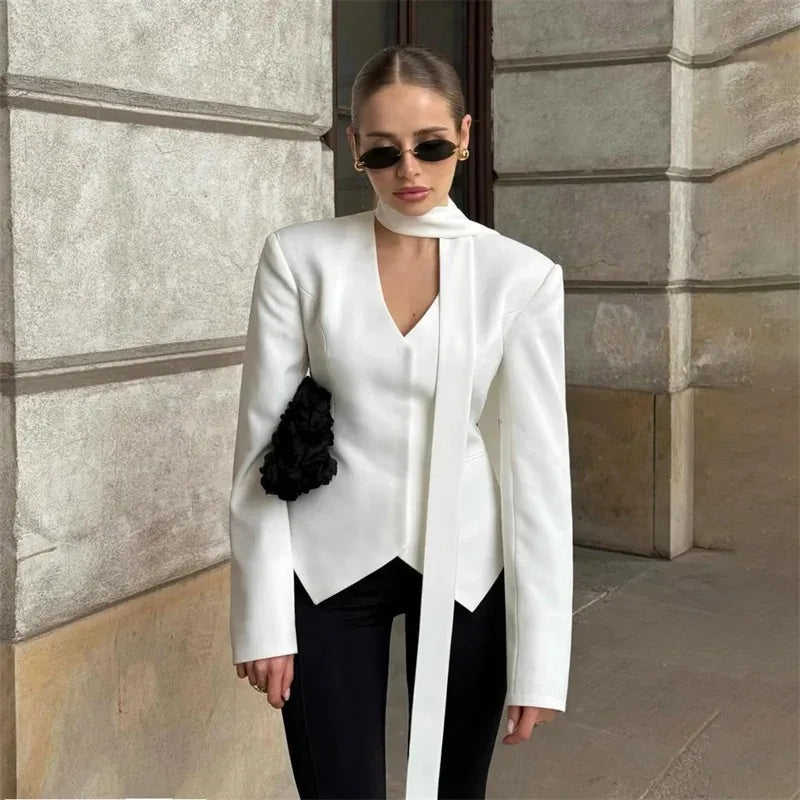 Ensemble veste et tailleur à lacets et col en V pour femmes