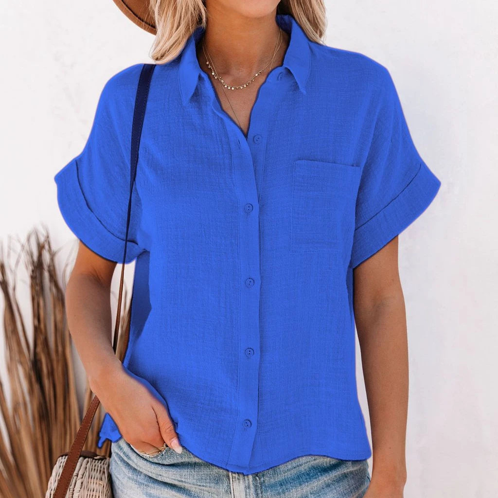 Chemise en coton et lin et manches courtes pour femmes