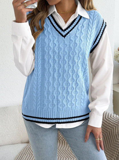 Pull Sans Manches Femme – Maille Torsadée et Col V