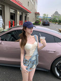 Ensemble deux pièces camisole + shorts en jean pour femmes