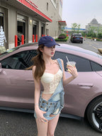 Ensemble deux pièces camisole + shorts en jean pour femmes
