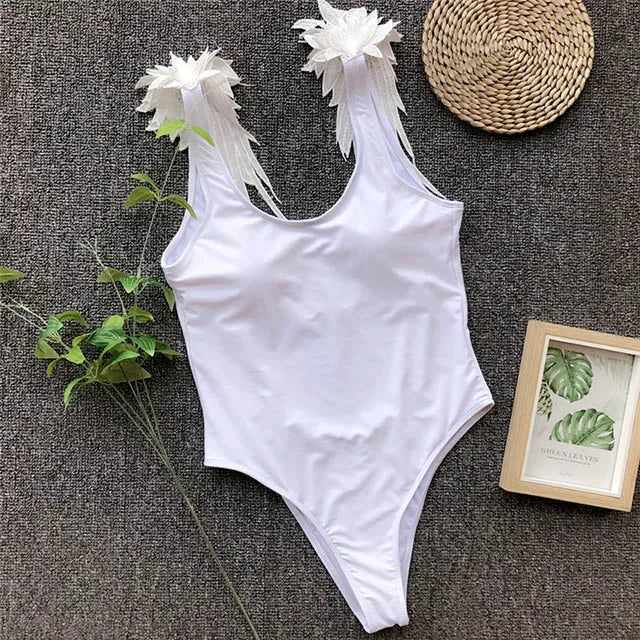 Maillot de bain une pièce à dos ouvert et ailes d'ange pour femmes