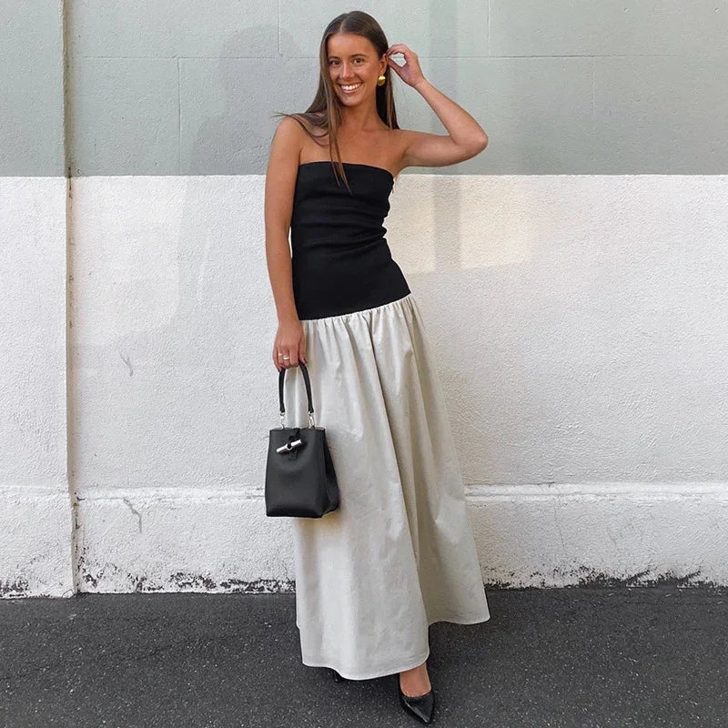 Robe longue en fibre patchwork pour femmes