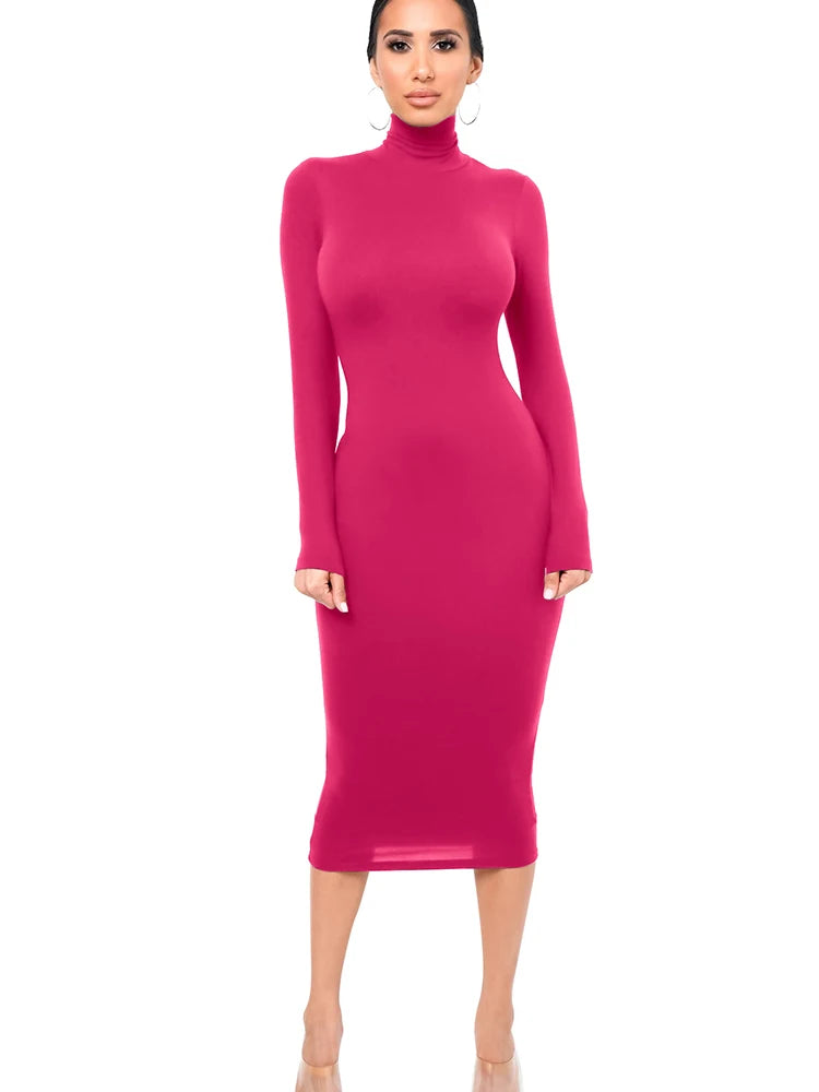 Robe à manches longues et col roulé pour femmes