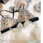Ensemble soutien-gorge brodé en dentelle français et culotte pour femmes