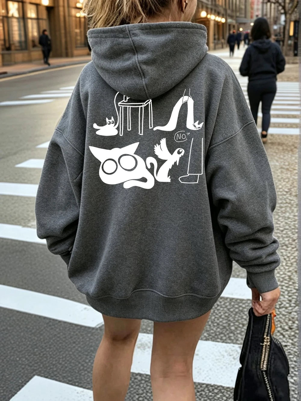 Sweat à capuche imprimé chat rigolo pour femmes