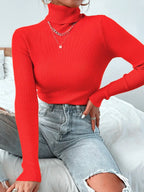 Pull col roulé uni en maille pour femmes