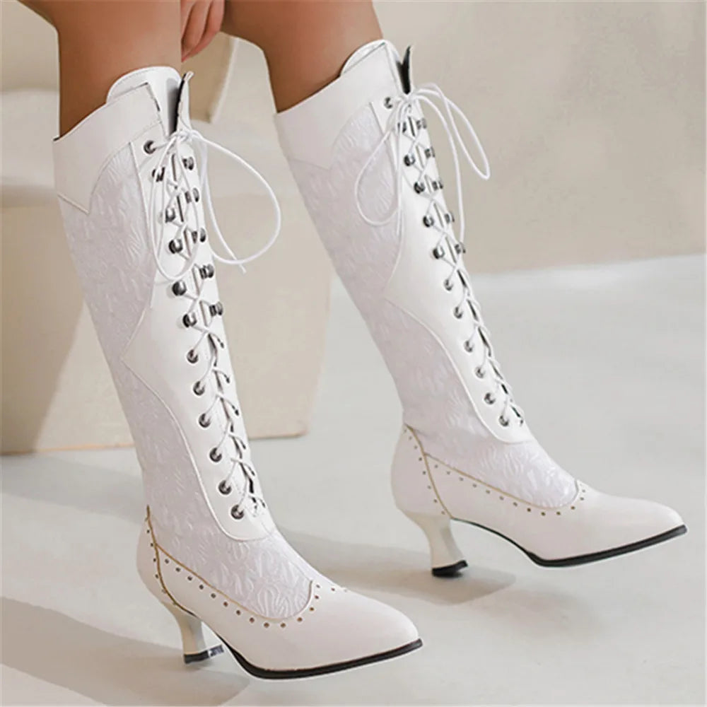 Bottes mi-mollet victoriennes à bout pointu pour femmes