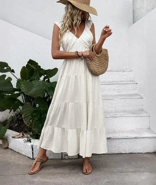 Robes sans manches et col en V pour femmes