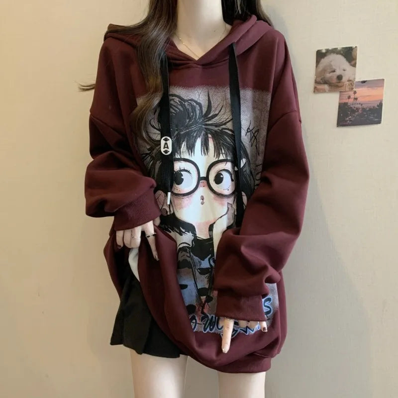Pull à capuche imprimé en velours allemand de grande taille pour femmes