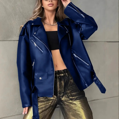 Veste Courte Femme – Similicuir et Ceinture
