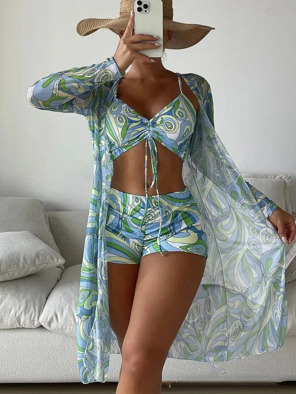 Maillot de bain trois pièces push-up pour femmes