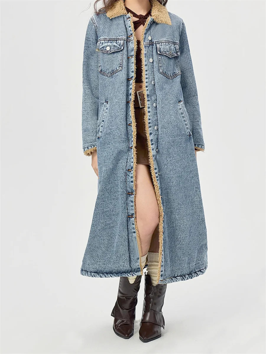 Veste en jean épaisse à simple boutonnage pour femmes