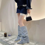 Bottes en jean plissé et à talons épais pour femmes