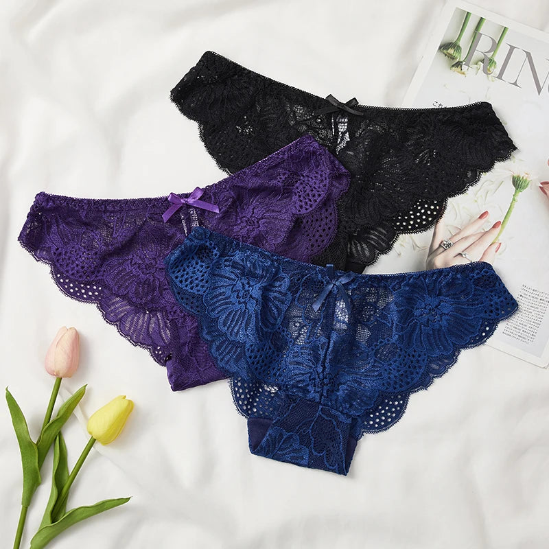 Culotte en dentelle transparente  taille basse avec nœud pour femmes