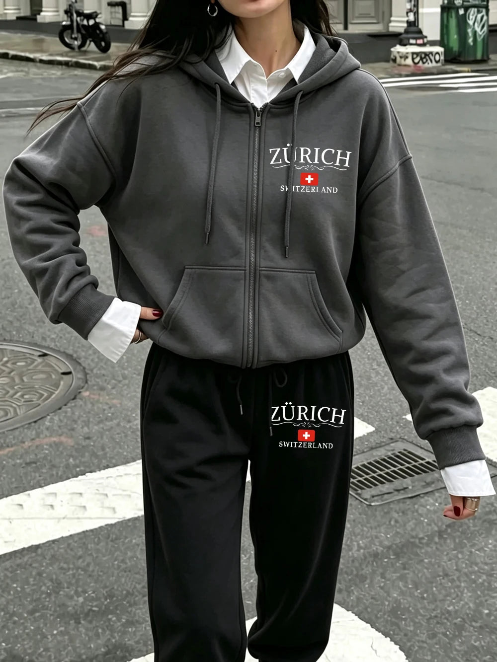 Ensemble 2 pièces sweat à capuche zippé et pantalon de jogging pour femmes