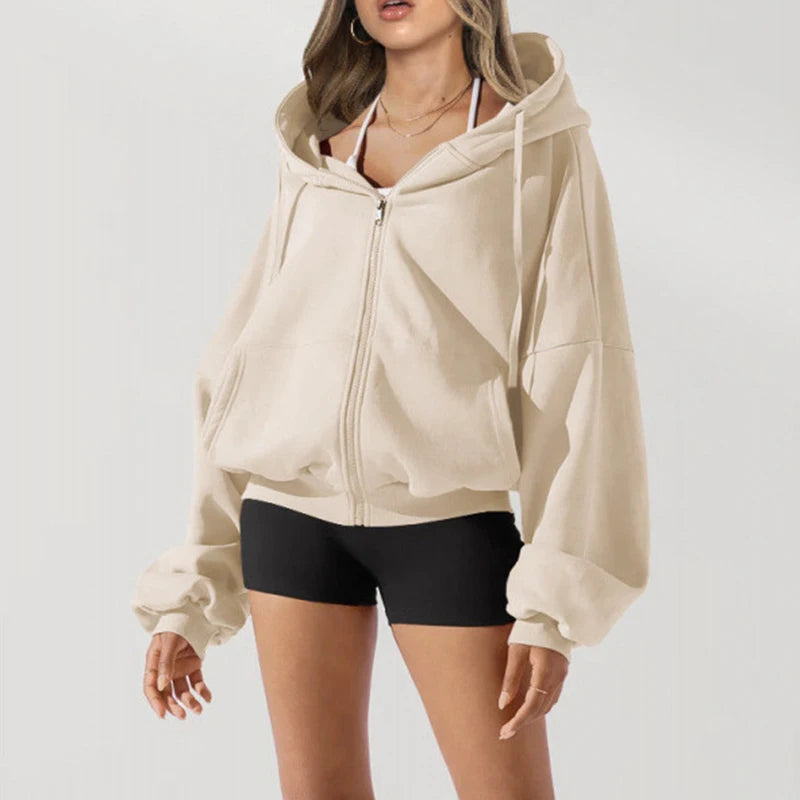 Veste de sport à capuche grise ample américaine pour femmes