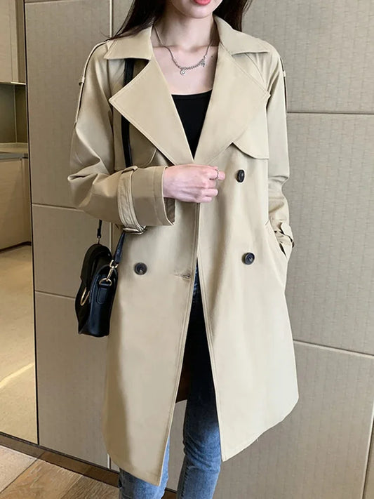 Manteau long femme croisé élégant avec ceinture