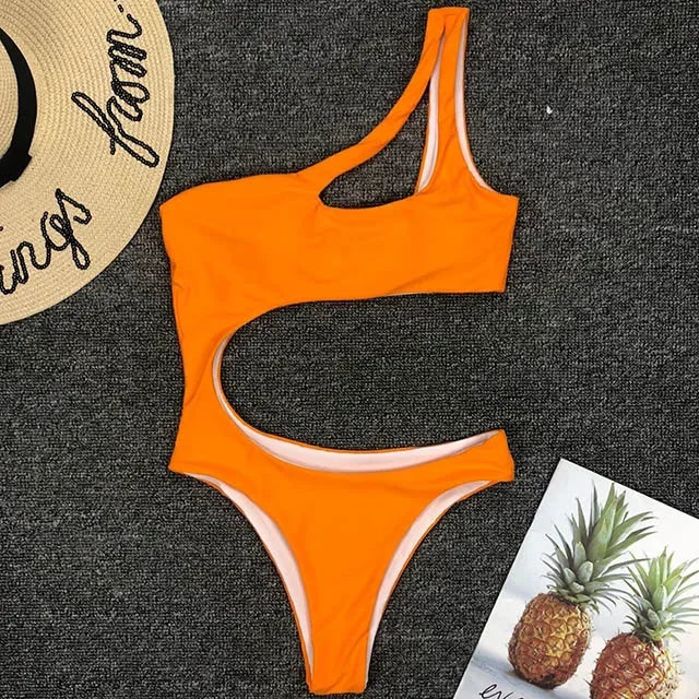 Maillot de bain une pièce à épaule dénudée, pour femmes