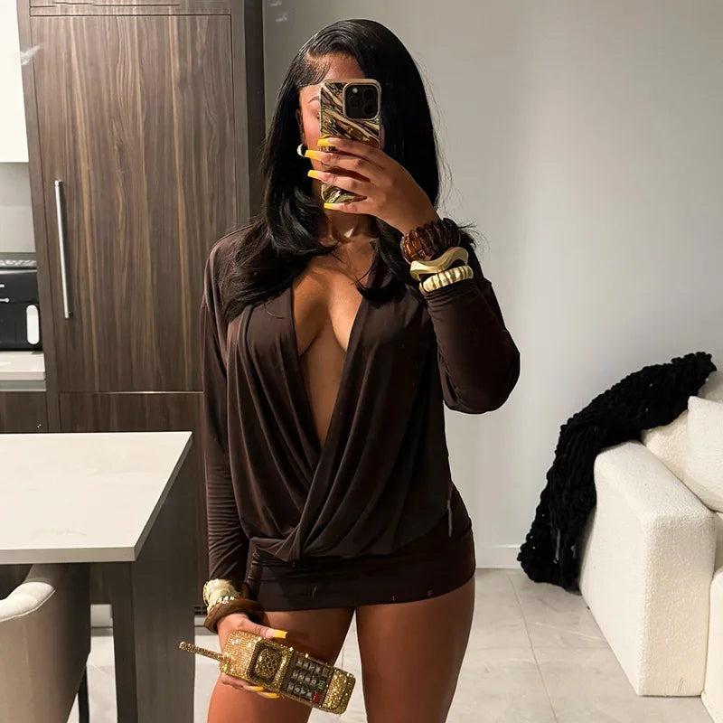 Robe courte sexy à col V profond pour femmes