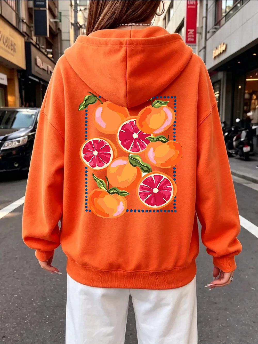 Sweat-shirt à capuche imprimé dessins animés Blood Orange pour femmes