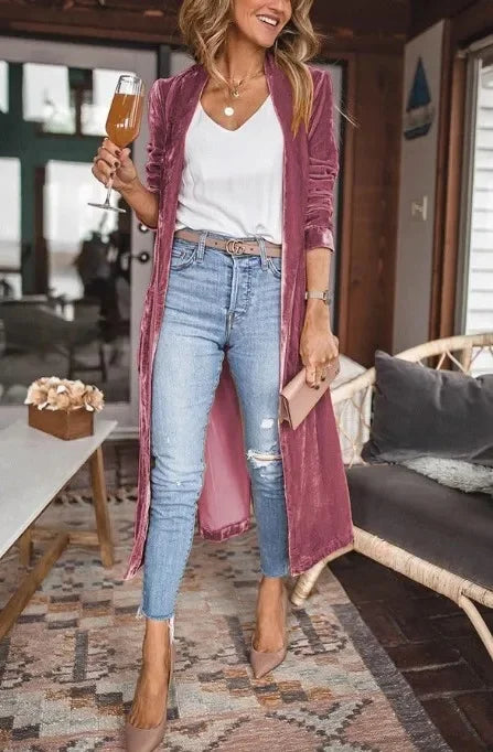 Veste longue en velours pour femmes