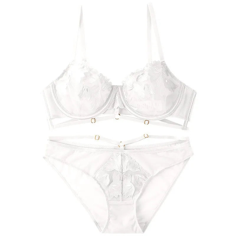 Ensemble soutien-gorge et culotte transparents en dentelle brodée pour femmes