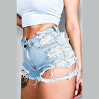Short en jean à trous cassés irréguliers pour femmes