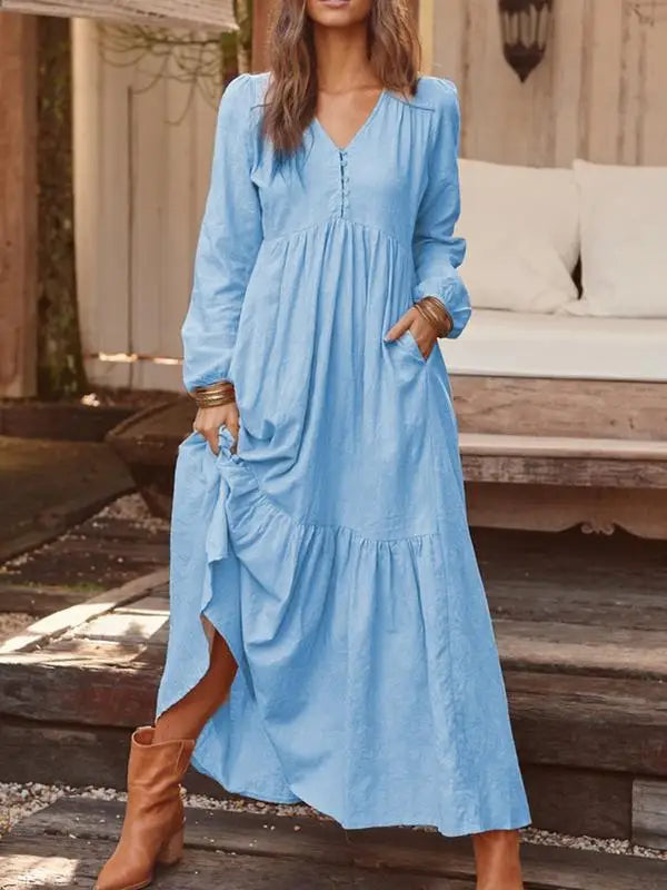 Robe chemise à manches longues style bohème pour femmes