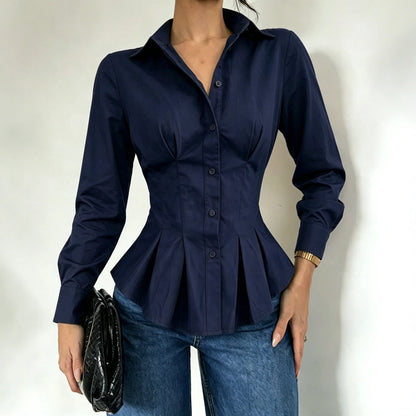 Chemise Ajustée Femme – Manches Longues et Taille Plissée