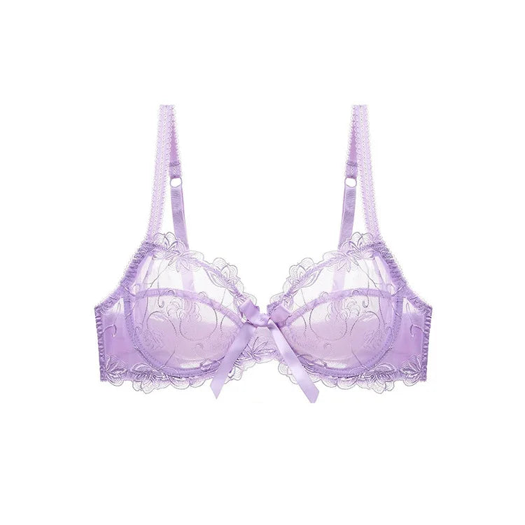 Ensemble de soutien-gorge transparent en dentelle avec nœud ultra-fin et culotte pour femmes