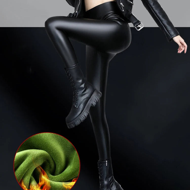 Leggings en cuir PU velours taille haute pour femmes