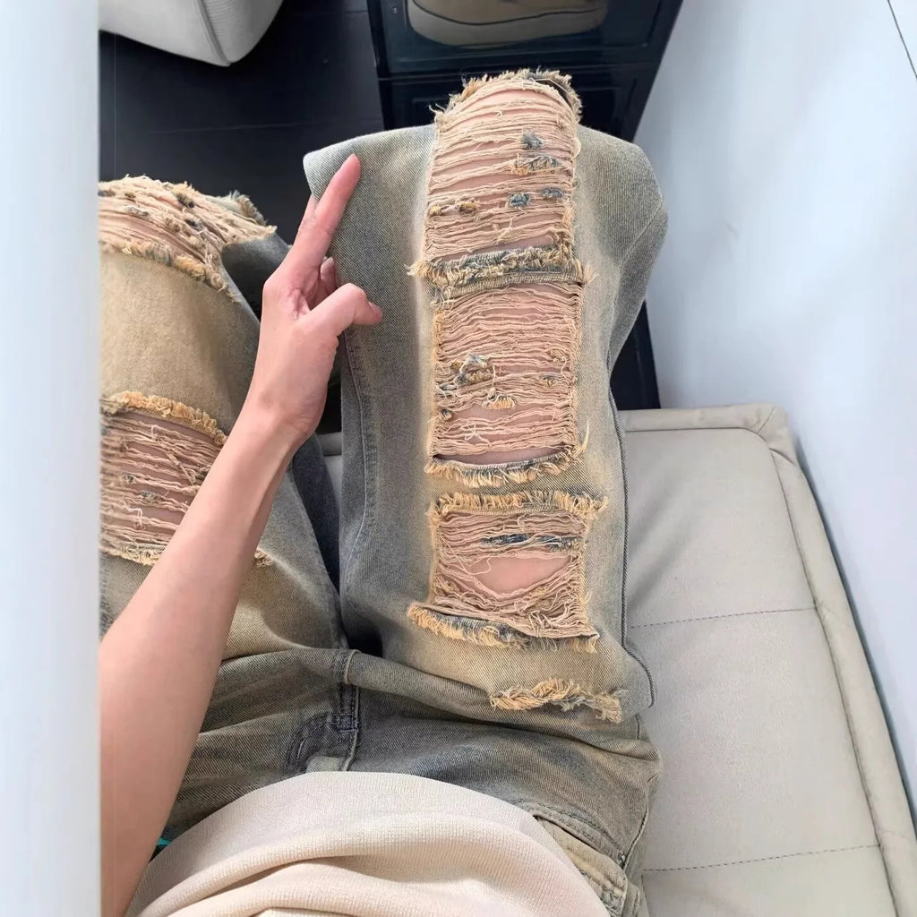 Jean en denim délavé et vieilli style rétro pour femmes