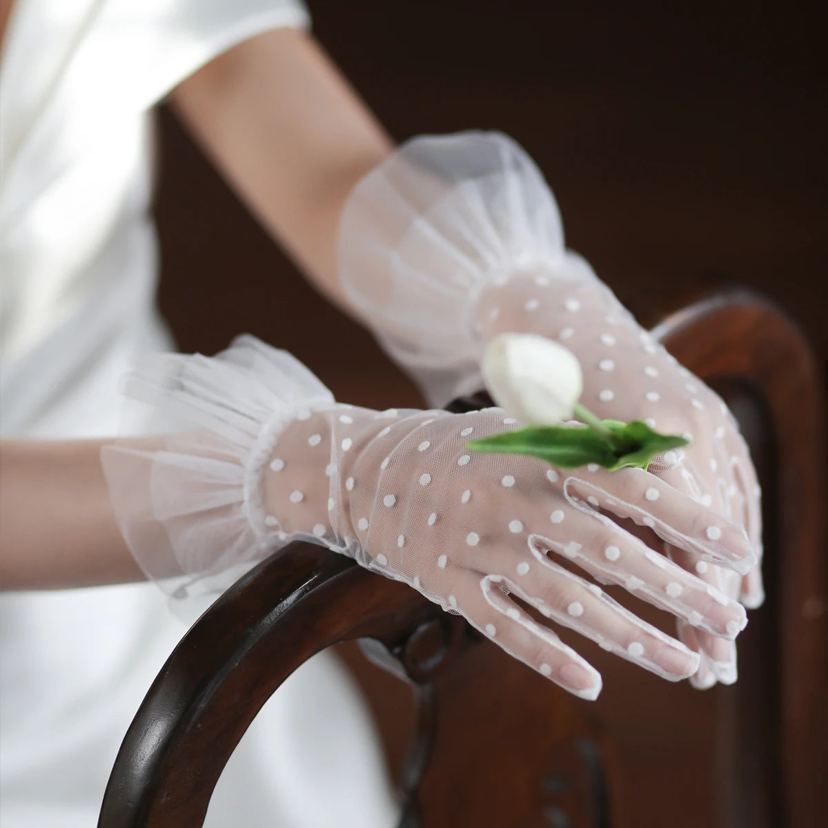 Gants en tulle doux à volants pour femmes