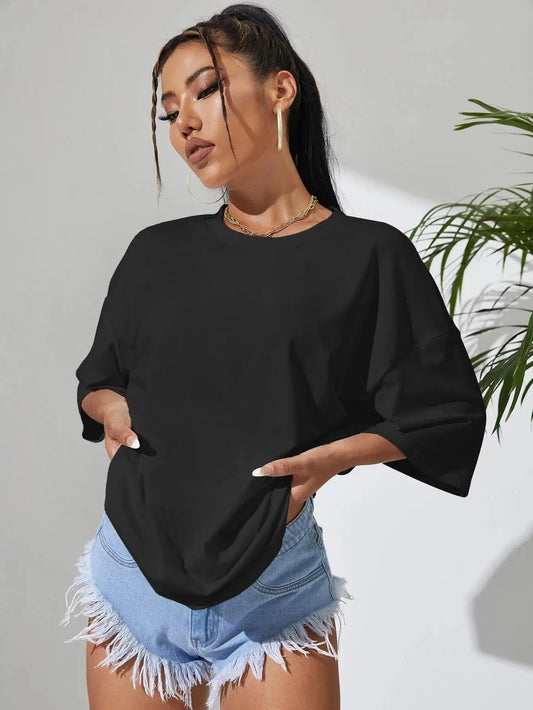T-Shirt Uni en Coton Femme – Manches Courtes et Grande Taille