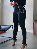 Pantalon slim sans ceinture décontracté taille haute femmes