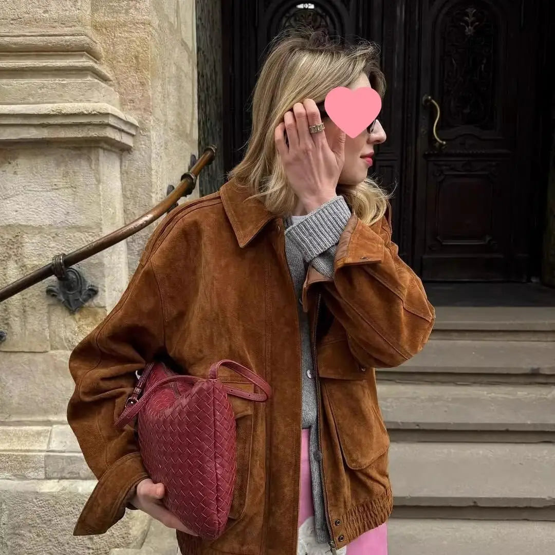 Veste en daim décontractée pour femmes