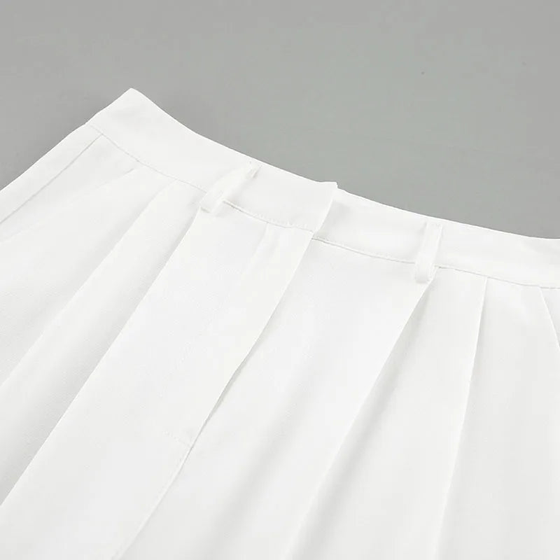 Pantalon blanc taille haute à jambes larges pour femmes